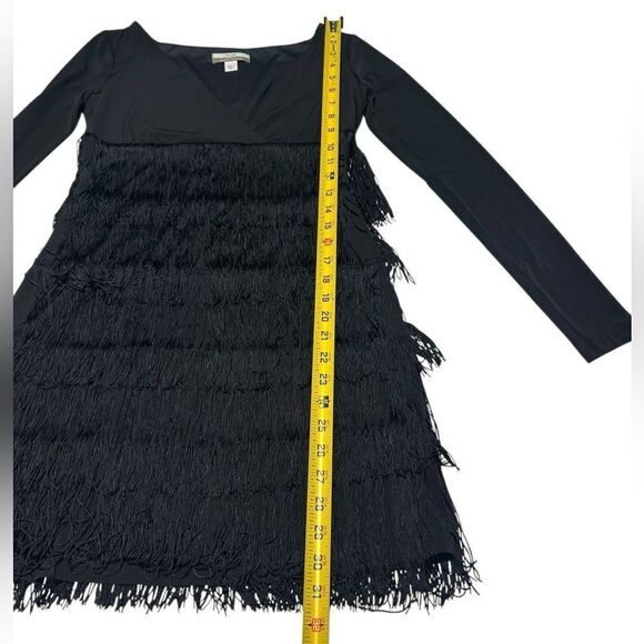 Muse for Boston Proper Black Long Sleeve Dress with Fringe Vneck Flapper Dress - Picture 9 of 10
